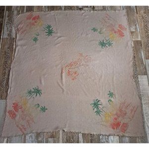 Vintage Hawaii Square Tablecloth Scarf Souvenir Hula Girl Aloha Surfer Retro 50s